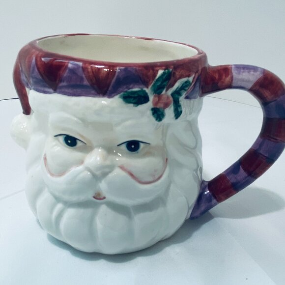 NEW VNTG 3-D SANTA FACE GALERIE AU CHOCOLAT MUG, RED, WHITE, PURPLE - UNUSED - Picture 1 of 7